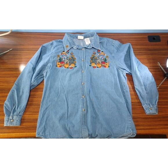 Vintage Bobbie Brooks Halloween Scarecrow Pumpkins Embroidered Fall Autumn XL - Picture 3 of 10